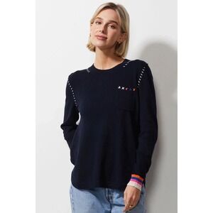 Zaket & Plover Handwork Curve Sweater In Navy Size XL Preppy Knit Cashmere Blend
